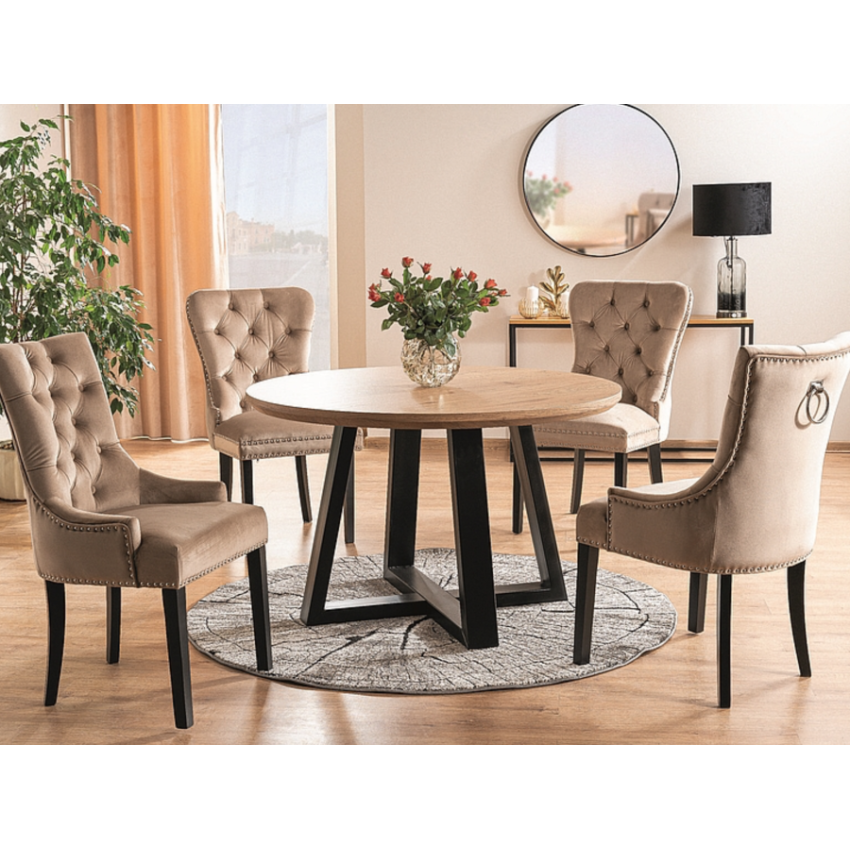 Fauteuil Scandinave Klarys - Tissu Beige Capitonné, Pieds Bois - 67x75x100 Cm