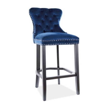 Chaise de bar baroque velours capitonné bleu Nebul