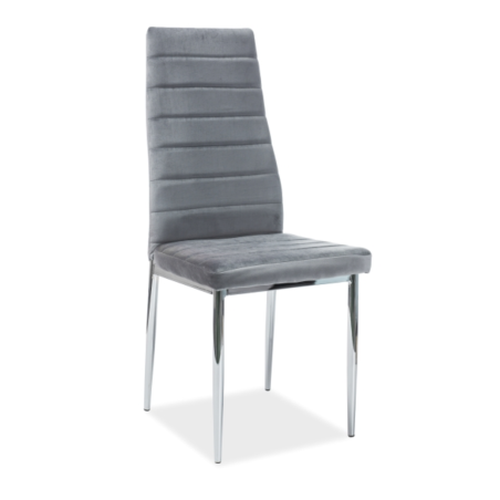 Chaise design pieds chrome & velours gris Gwana