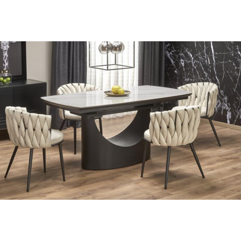 Table à manger extensible marbre & noir 160cm Pava