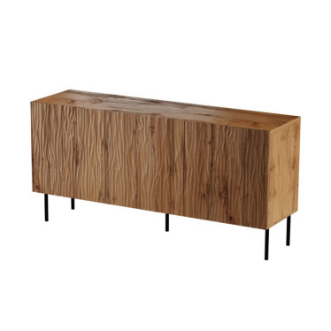 Buffet contemporain en chêne wotan Mokt aux façades texturées ondulées