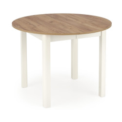 Table à manger ronde 100cm extensible avec plateau aspect chêne et pieds blancs CARENE