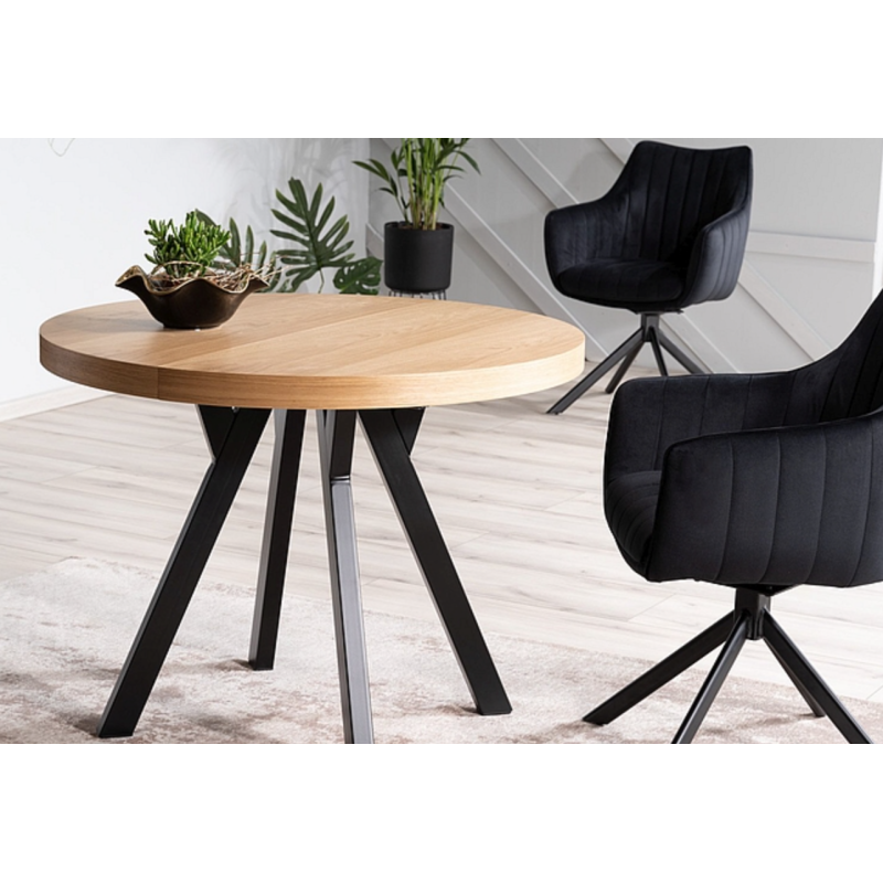Table à manger extensible métal noir & bois 100cm Astra