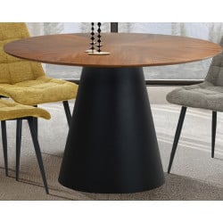 Table de salle à manger ronde 120 cm aspect noyer et noir mat Lindsay