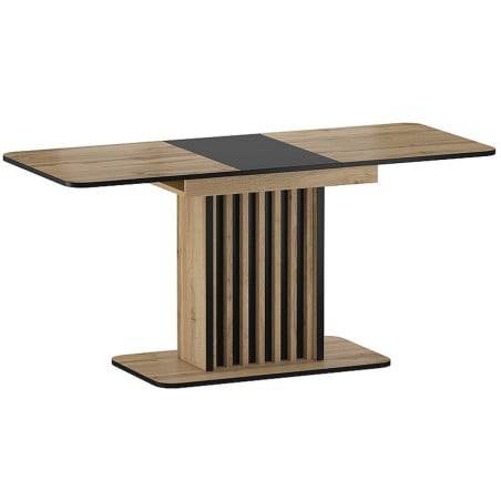 Table extensible 130-180 cm noire et aspect chêne avec pied central Becky