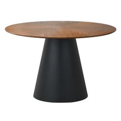 Table à manger ronde 120 cm aspect noyer et noir mat Lindsay
