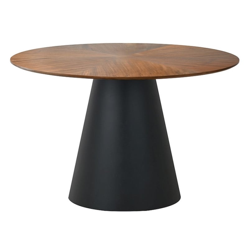 Table à manger ronde 120 cm aspect noyer et noir mat Lindsay