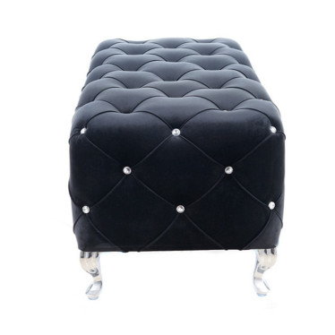 Pouf design capitonné en velours noir avec pieds incurvés en métal
