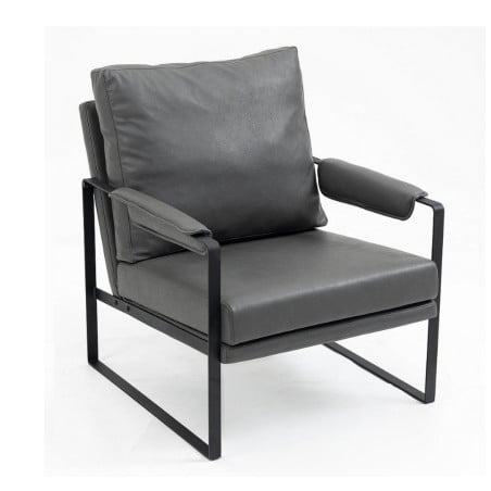 Fauteuil métal t éco-cuir gris avec accoudoirs Sophia - Fauteuils - So Inside