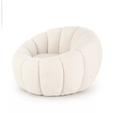 Fauteuil rond coquillage en tissu bouclette crème Alix