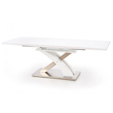 Table à manger extensible Elvira blanche laquée avec pied design en métal