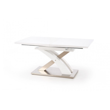 Table de repas Elvira 160-220 cm blanche laquée avec socle en acier