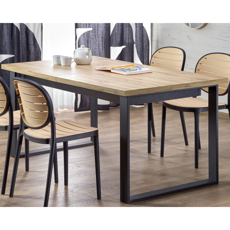 Table extensible 160-310 cm aspect chêne Wotan avec piètement noir Infinite