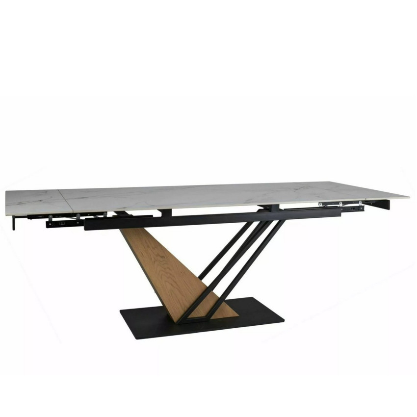 Table design extensible 160-220 cm en métal & effet marbre blanc Viro