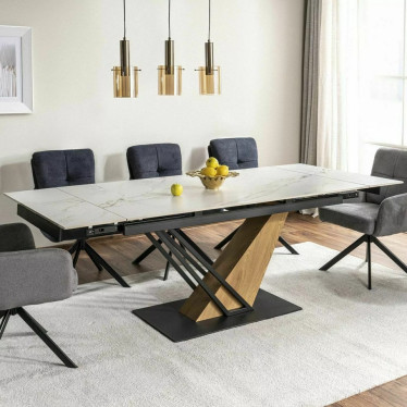 Table salle à manger extensible Viro marbre blanc et pied design