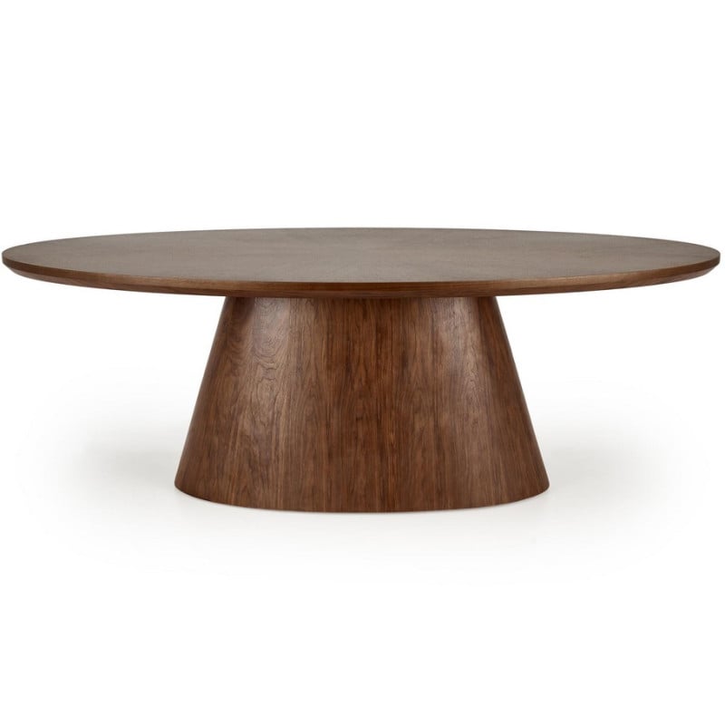 Table à manger ovale plaqué noyer avec pied central Moonrise