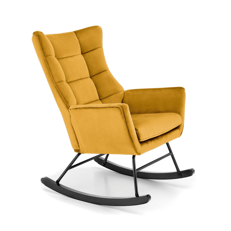 Rocking-chair design en velours jaune moutarde avec accoudoirs Market