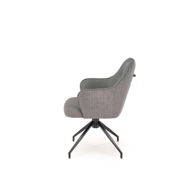 Profil de la chaise design Berry grise montrant le mélange de matières tissu et éco-cuir