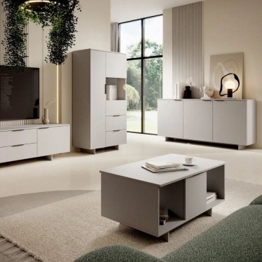 Buffet bas de 180cm - 3 portes - beige mat - Jude