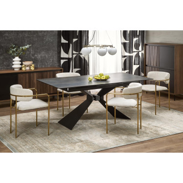 Table à manger extensible aspect marbre bleu 180 - 230 cm Micka