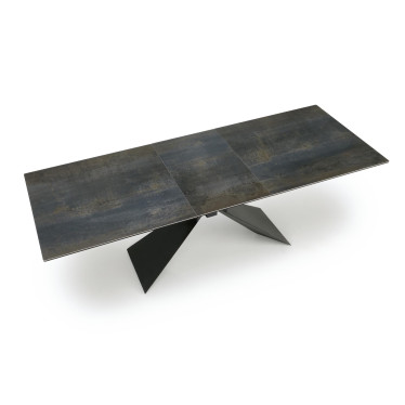 Table à manger extensible aspect marbre bleu 180 - 230 cm Micka
