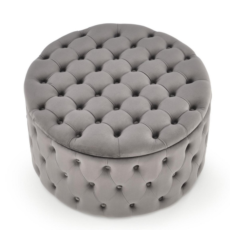 Pouf capitonné gris Ø70cm...
