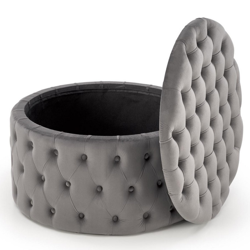Pouf capitonné gris Ø70cm...