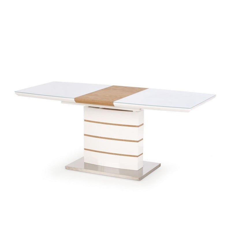 Table contemporaine blanc laqué et bois Will