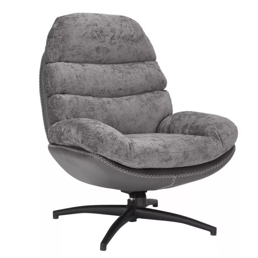 Fauteuil gris en tissu et éco cuir pivotant et inclinable Lagie