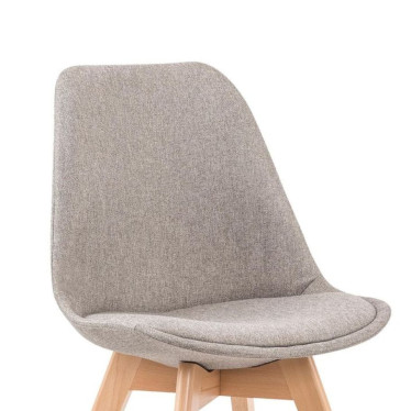 Détail du revêtement textile gris chiné et forme incurvée du dossier
