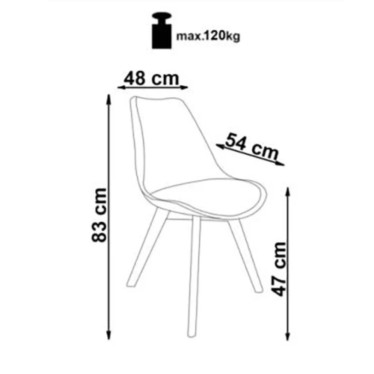 Schéma des dimensions avec hauteur d'assise et largeur de la chaise