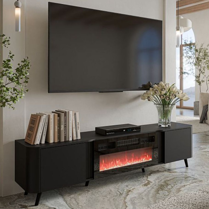 Meuble TV Blanc/Noir Avec Portes, Tiroirs Et Étages Ouverts - Design Moderne, Support TV Jusqu'à 90"