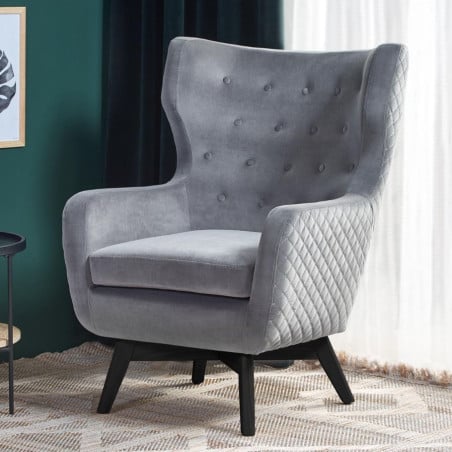 Fauteuil gris capitonné en tissu Sussex - Fauteuils - So Inside