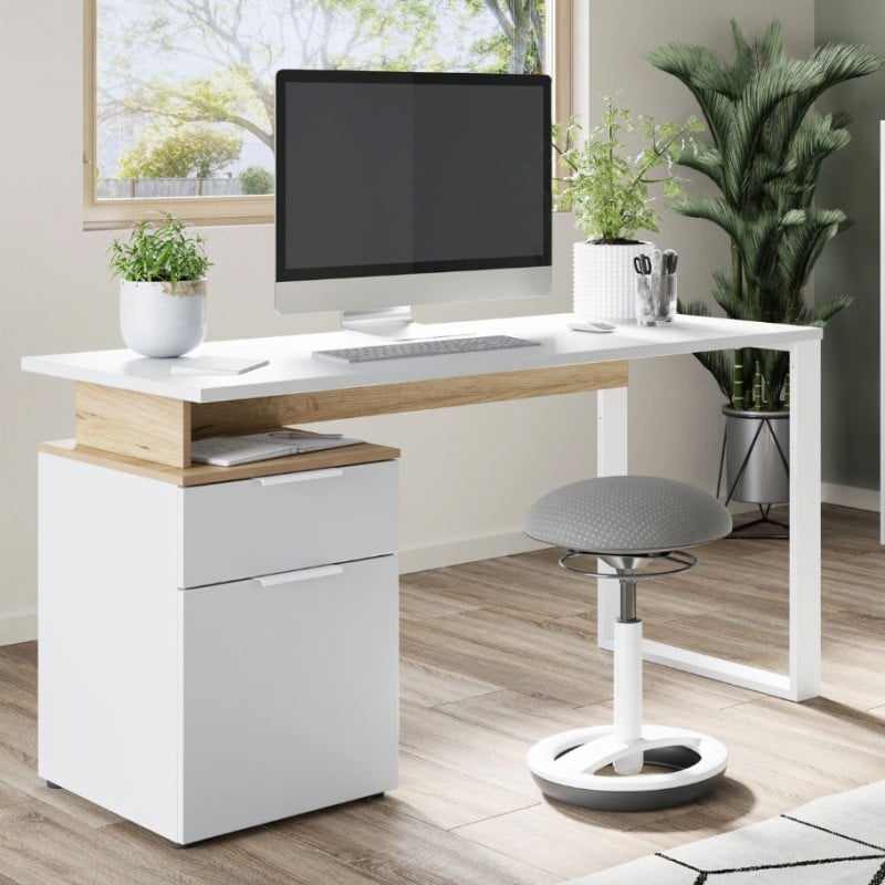 Bureau droit avec caisson intégré 140 cm style scandinave Capi