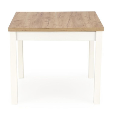 Table de salle à manger carrée plateau bois clair et pieds blancs