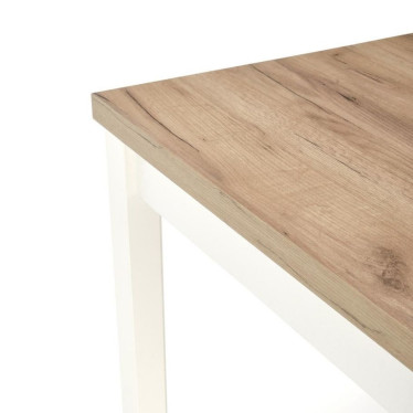Zoom sur le grain du plateau en bois et l'angle du pied