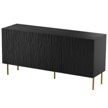 Buffet contemporain 3 portes noir mat Mokt aux façades ondulées