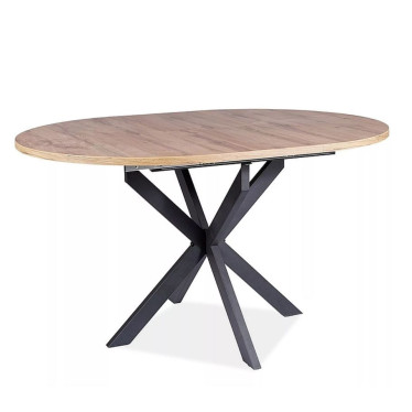 Table ronde extensible style bois et pieds métal noir vue de face