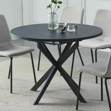 Table noire ronde 100 cm extensible style marbre pieds métal Larry - Tables à manger - So Inside