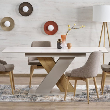 Table à manger extensible Apodis avec chaises de salon grises