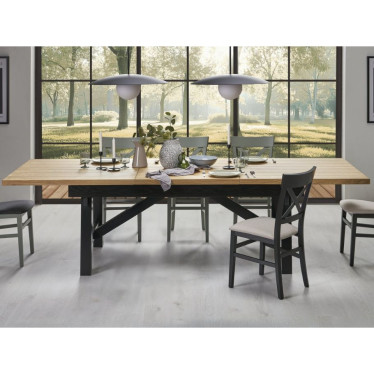 Table de ferme extensible noir et bois 200 cm Dylan