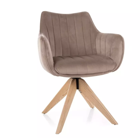 Chaise pivotante en tissu velours beige foncé confortable et structure en bois SWOP 2 - Chaises - So Inside