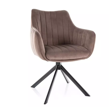 Chaise pivotante en tissu velours cappuccino et structure métal noir mat SWOP - Chaises - So Inside