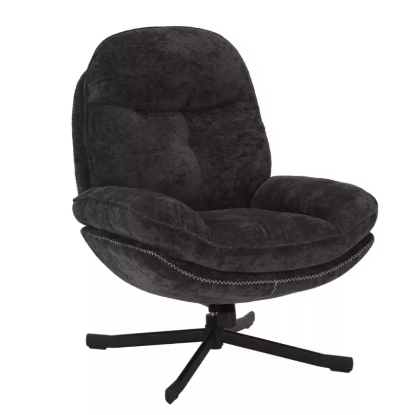 Tendance et confort avec le fauteuil ZALKA noir pivotant en tissu