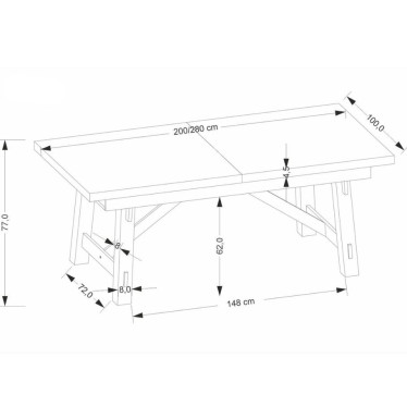 Schéma de la table de ferme Dylan, avec ses dimensions