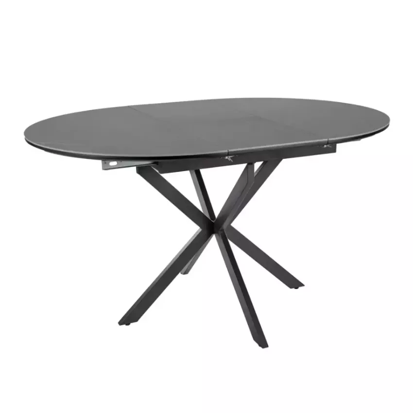 Table ronde extensible 6 pers céramique grise pied métal noir MILANOZ5