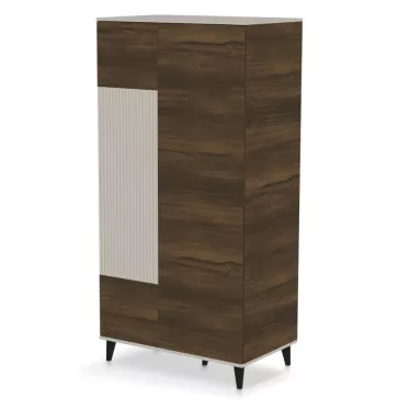 Buffet haut 90x182 cm beige et aspect noyer PUMP