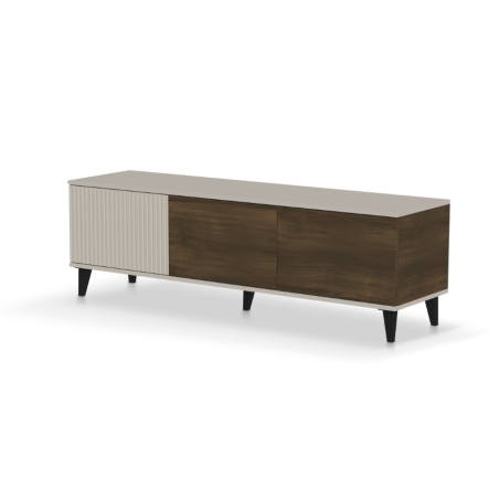 Meuble TV contemporain 3 portes beige aspect noyer 150cm PUMP - Meubles TV - So Inside