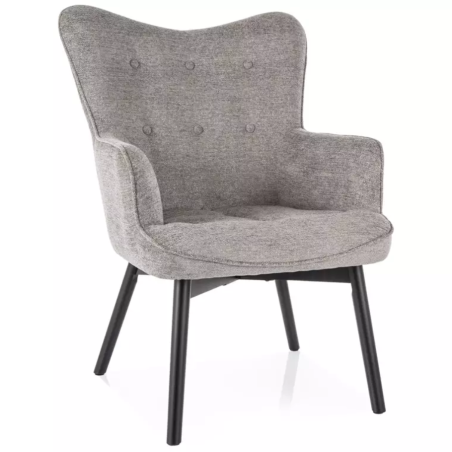 Chaise tissu gris dossier capitonné et pieds bois noir LORINDA - Chaises - So Inside