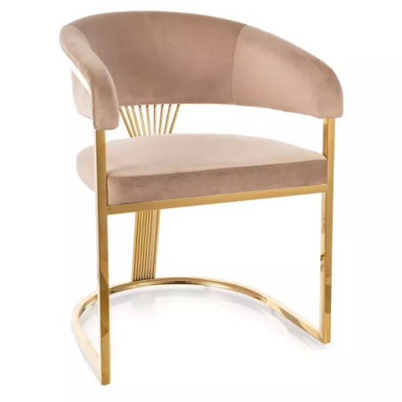 Chaise velours beige avec structure acier doré assise élégante et arrondie REINY - Chaises - So Inside